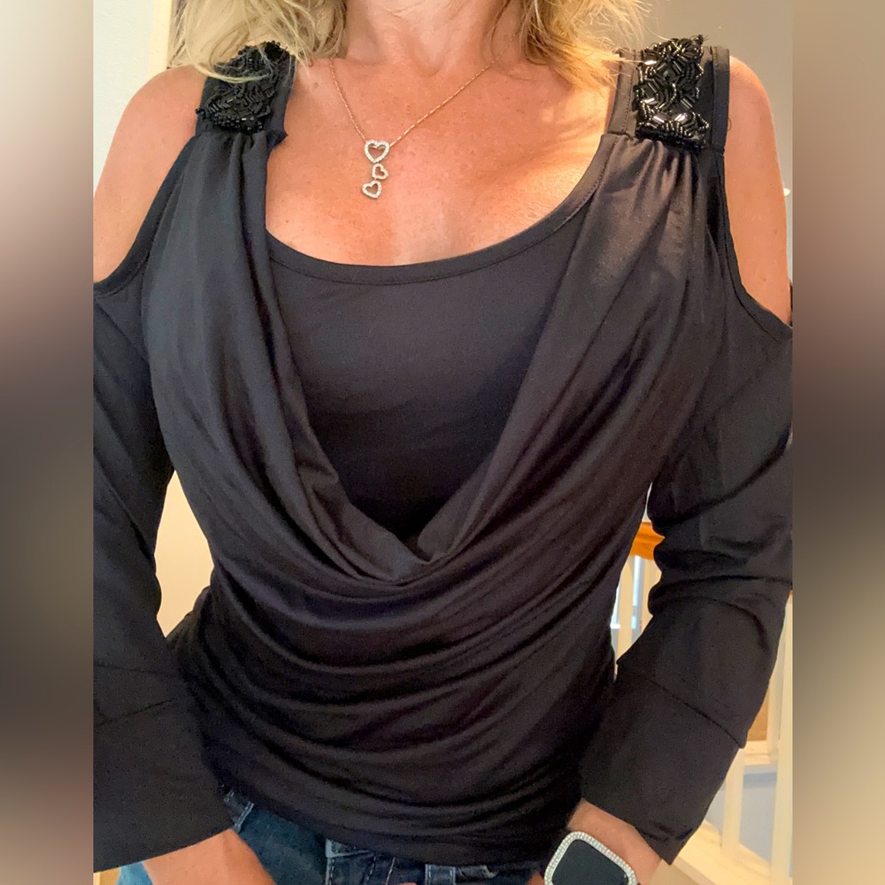 Sexy soft black top open shoulders lunge style